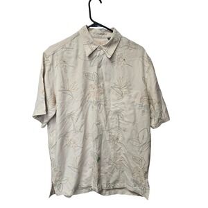 Pathfinder Mens‎ Cream Tropical Embroidered Short Sleeve Button Down Shirt 3741